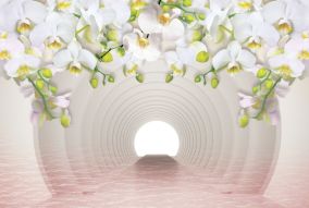 Фреска Тоннель с ветками орхидеи 3Д