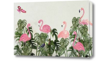 Картина Фламинго среди листьев