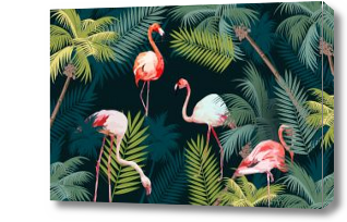 Картина Фламинго и пальмы